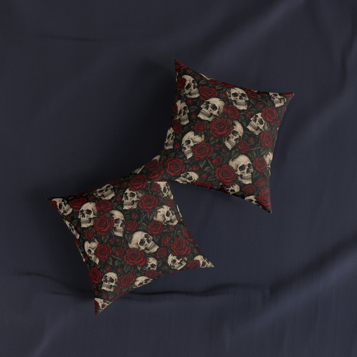 Skulls & Roses Square Pillow Black