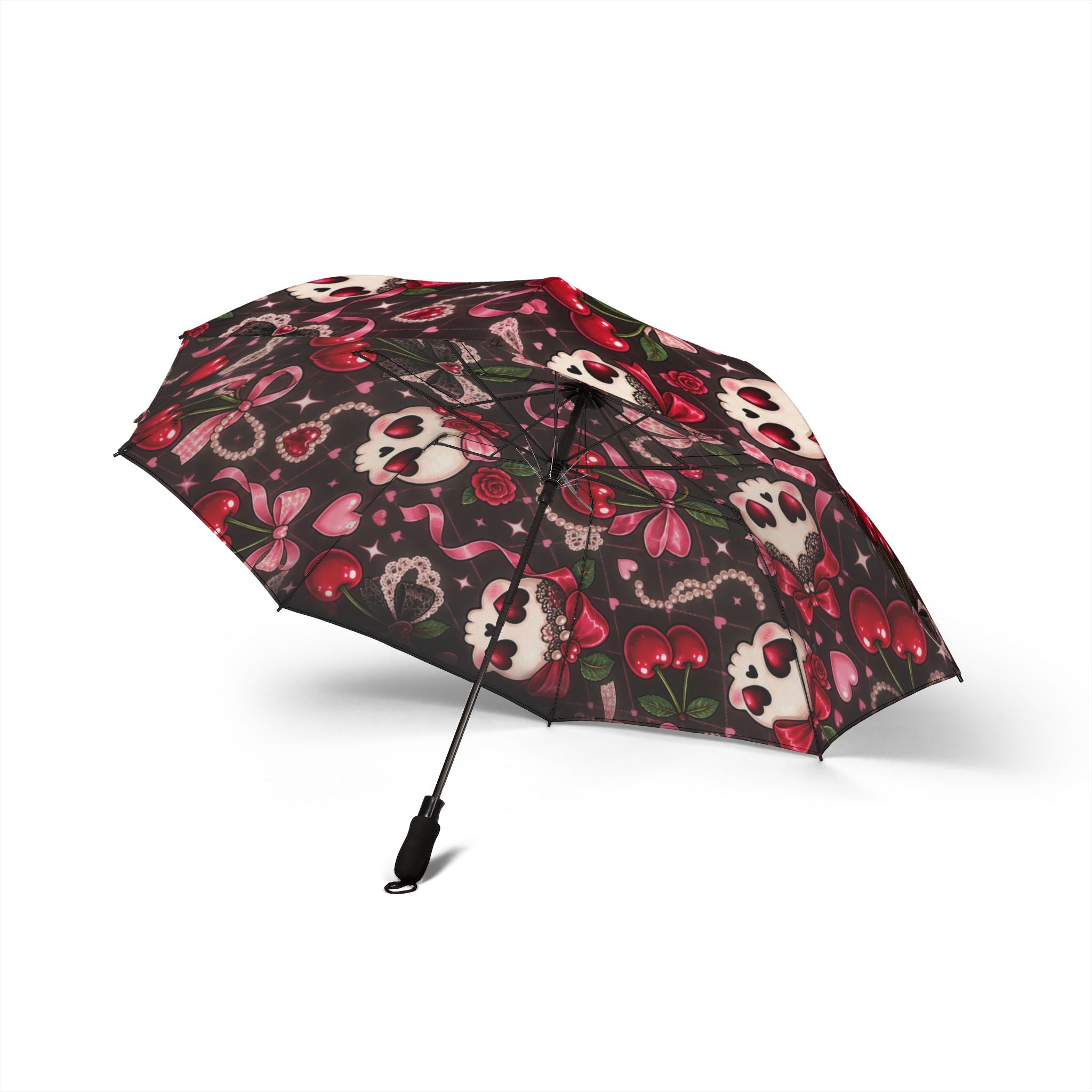 Foldable Umbrella — Gothic Cherry & Skull Pattern, Compact Semi‑Automatic Rain Umbrella