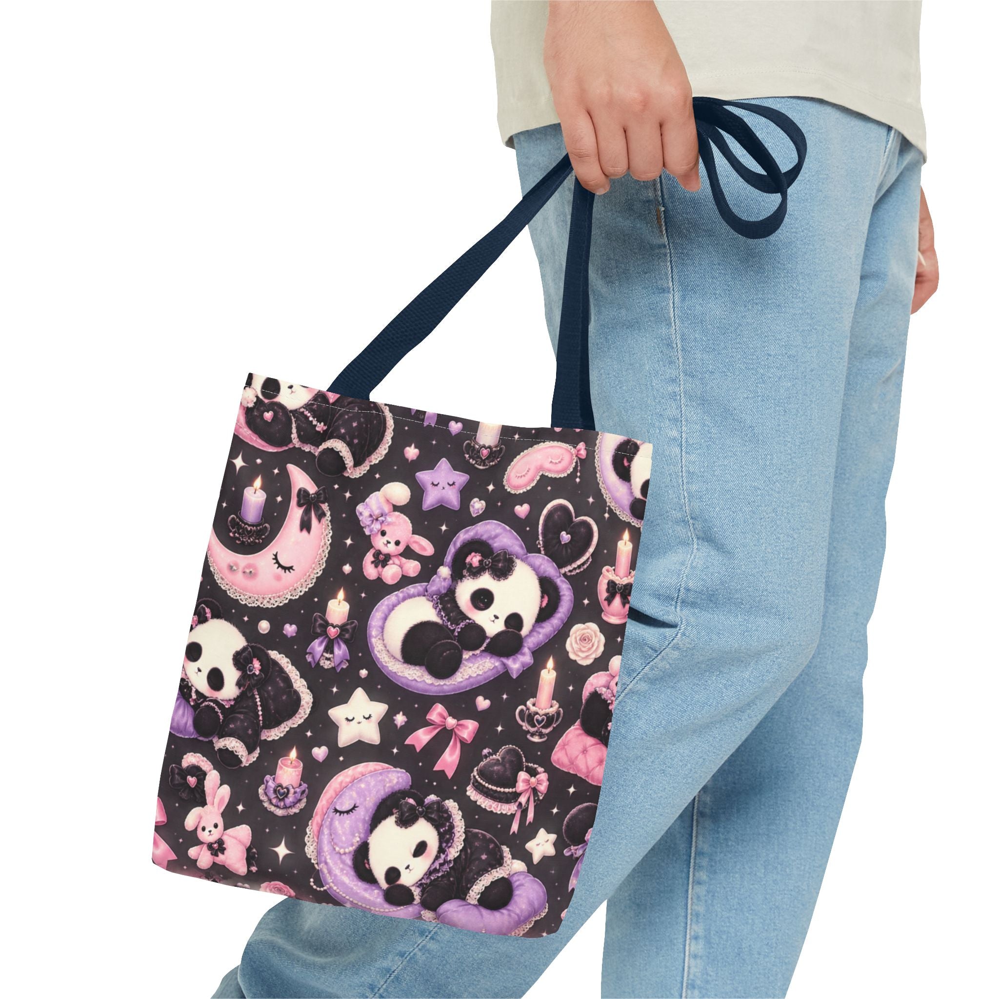 Kawaii Gothic Panda Moon Tote Bag – Cute Pastel Goth All-Over Print