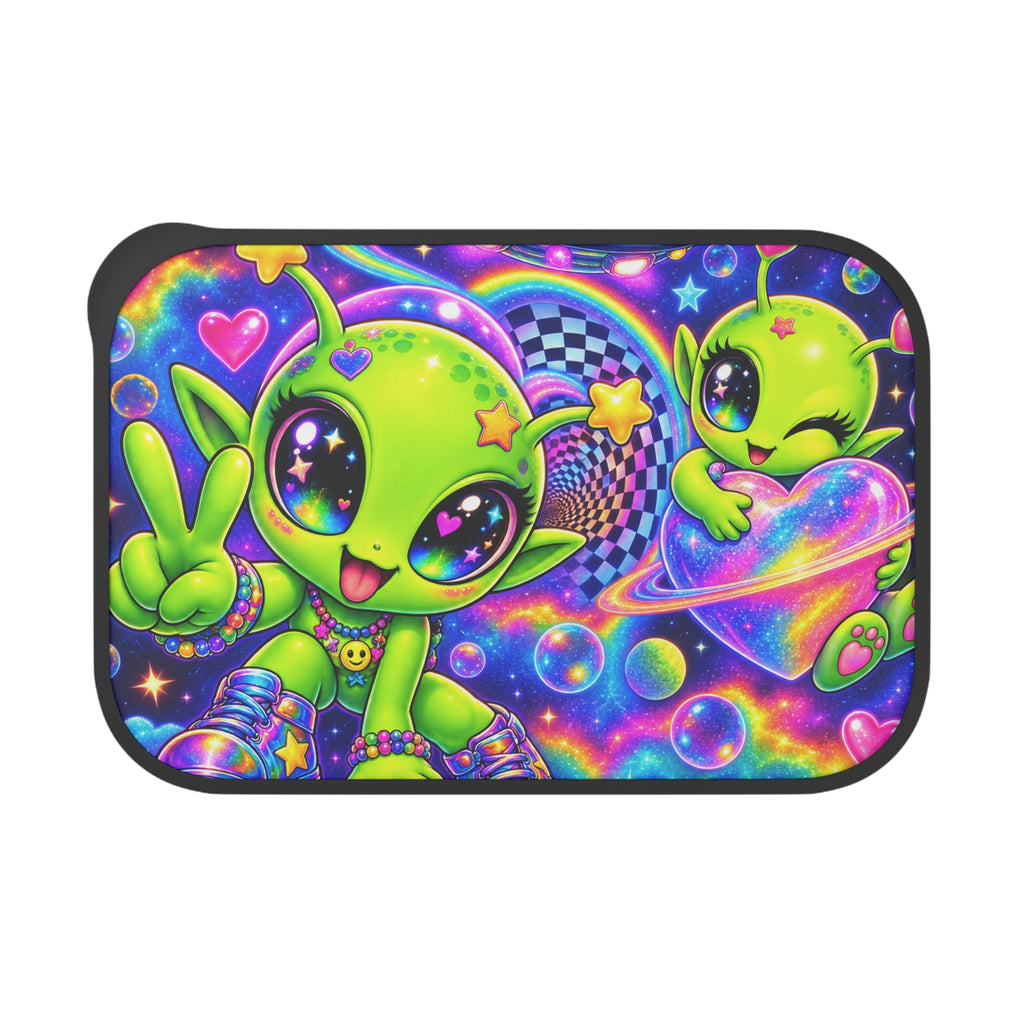 Alien Friends Bento Box — PLA Lunchbox with Utensils (Cute Neon Space Design)