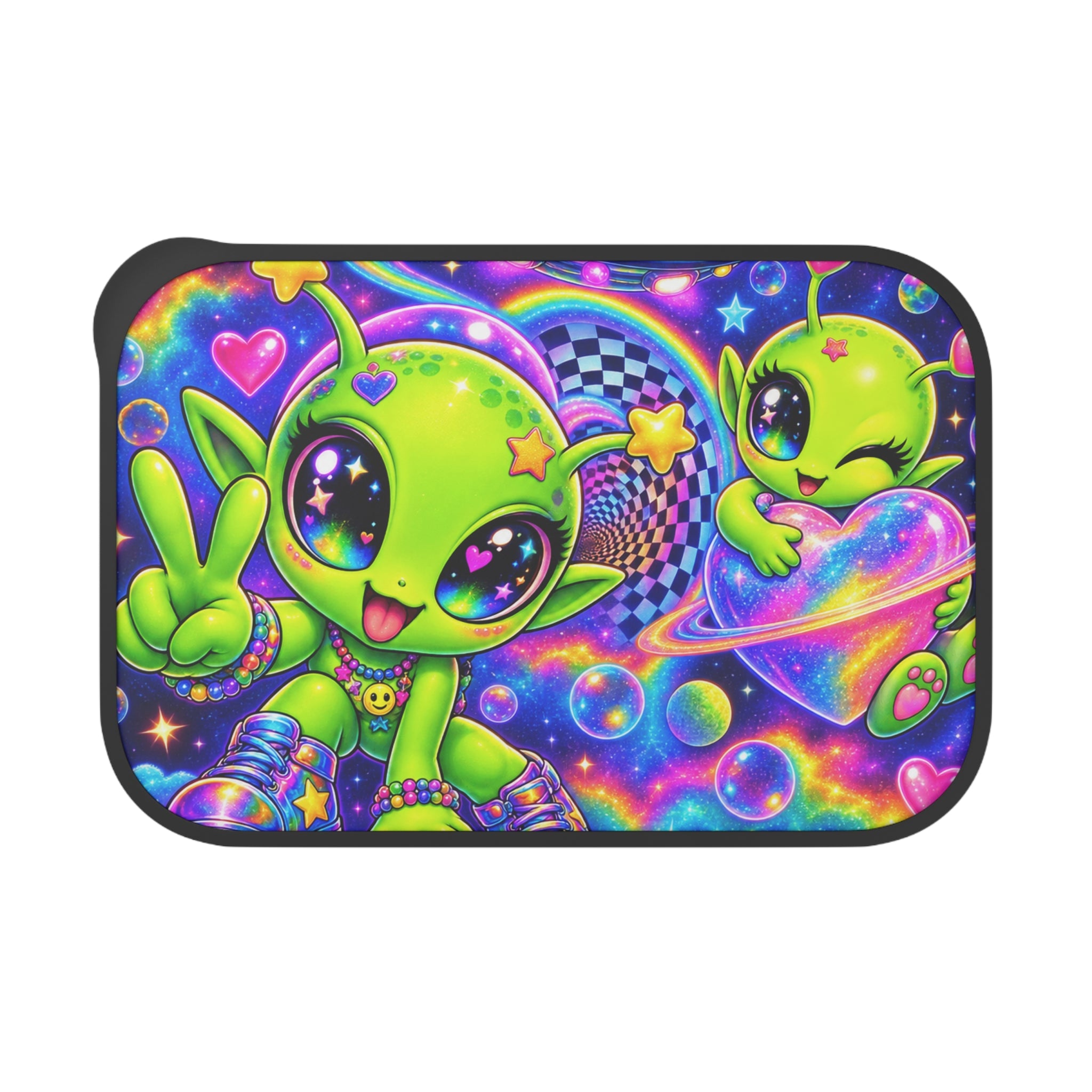 Alien Friends Bento Box — PLA Lunchbox with Utensils (Cute Neon Space Design)