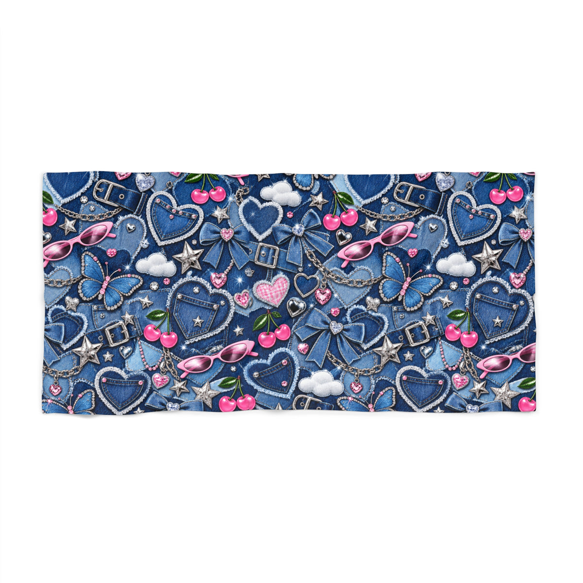Y2K Denim Love Beach Towel Blue