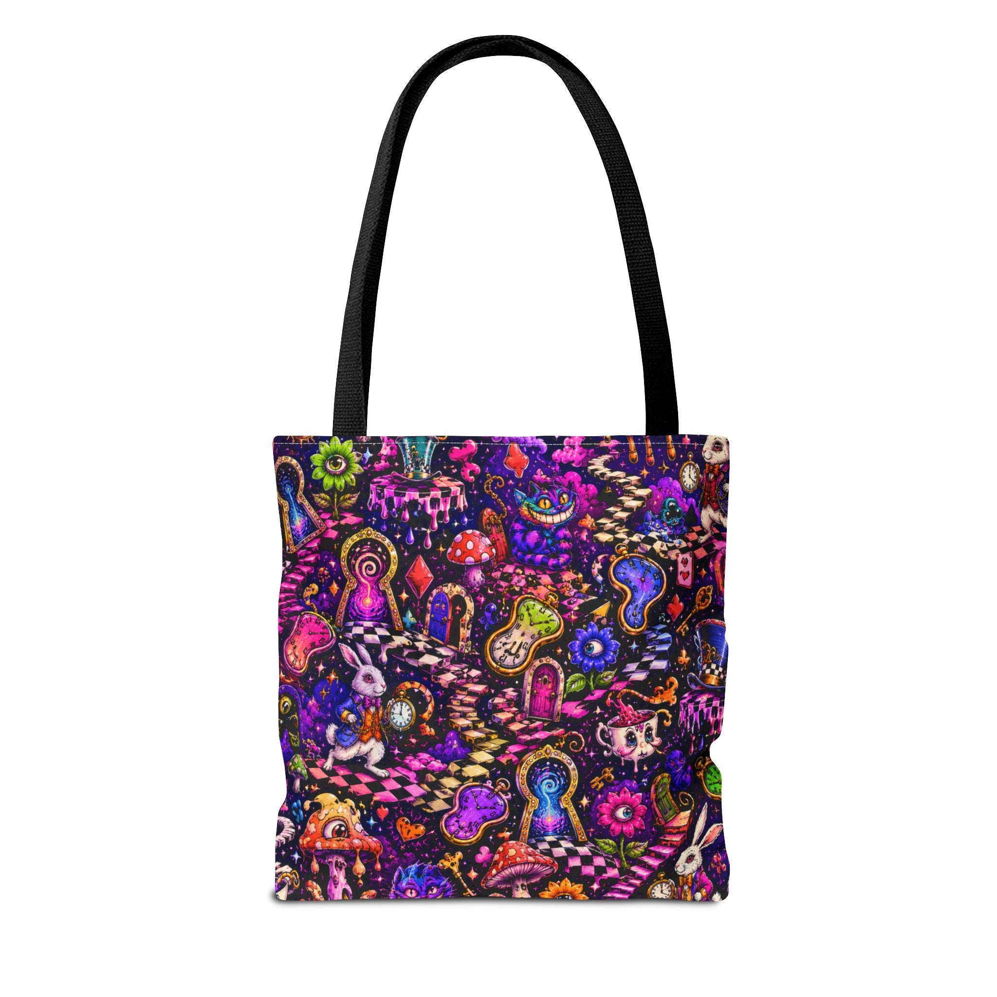 Psychedelic Mushroom Pattern Tote Bag — Colorful Trippy All-Over Print Tote