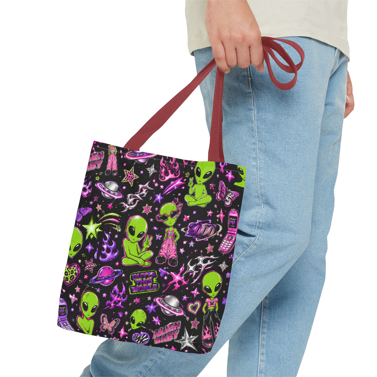 Y2K Alien Crush Tote Bag Black