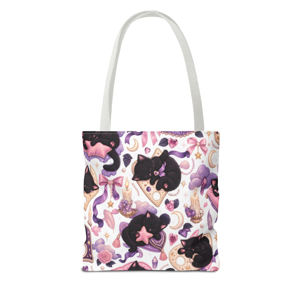 Magical Black Cat Pattern Tote Bag – Cute Witchy Moon & Stars All-Over Print