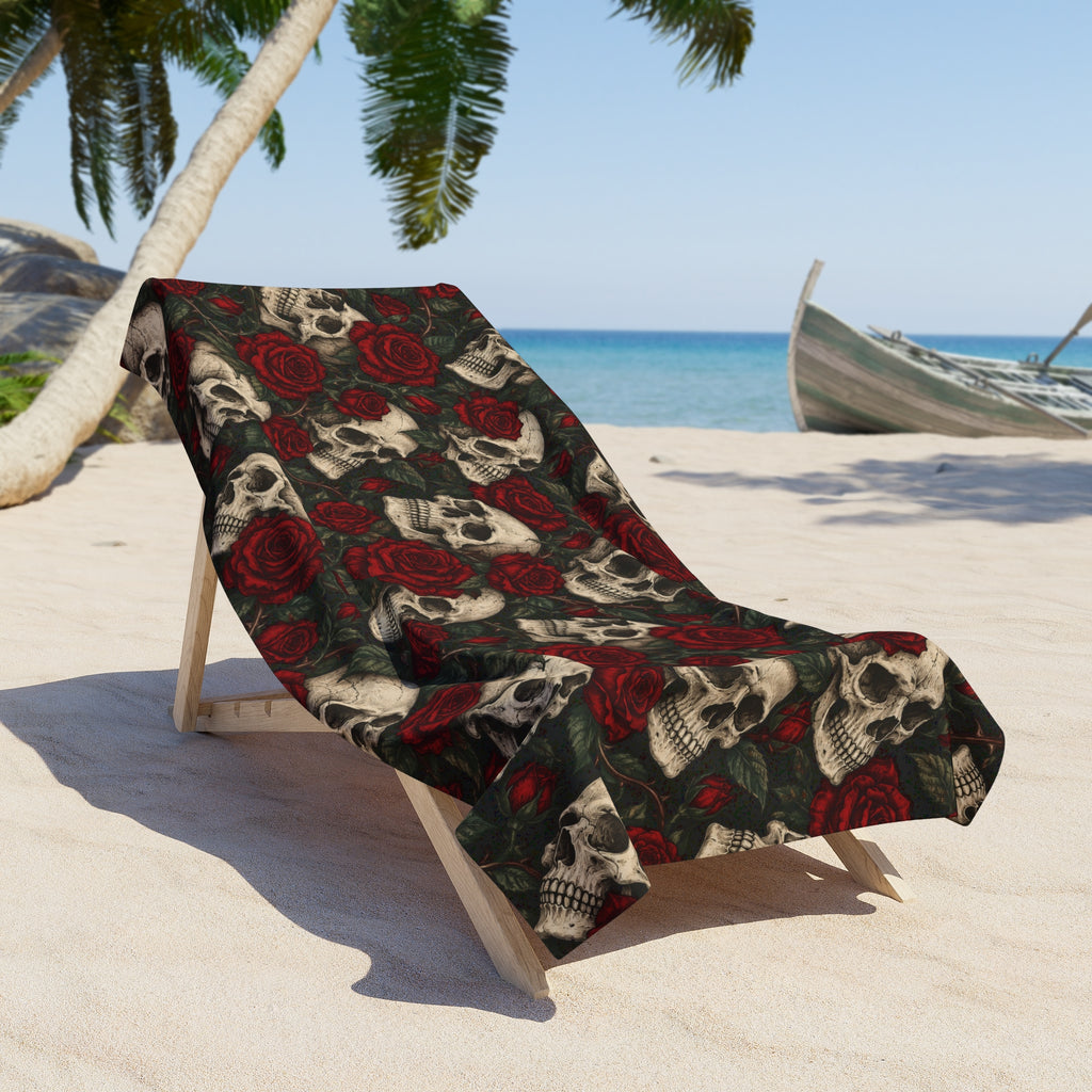 Skulls & Roses Beach Towel Black (2 Sizes)
