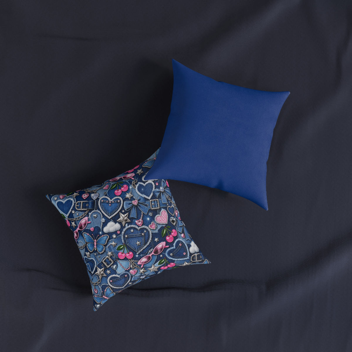 Y2K Denim Love Square Pillow Blue