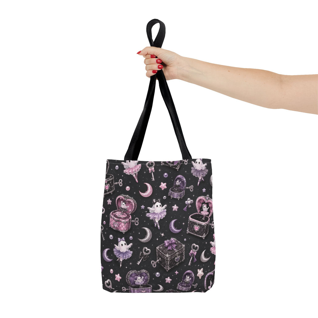 Mystical Kawaii Tote Bag – Cute Ghosts, Moon & Treasures All-Over Print