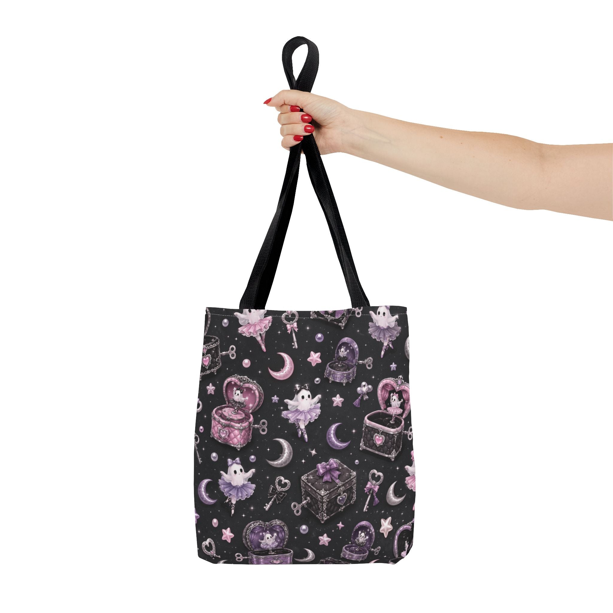 Mystical Kawaii Tote Bag – Cute Ghosts, Moon & Treasures All-Over Print