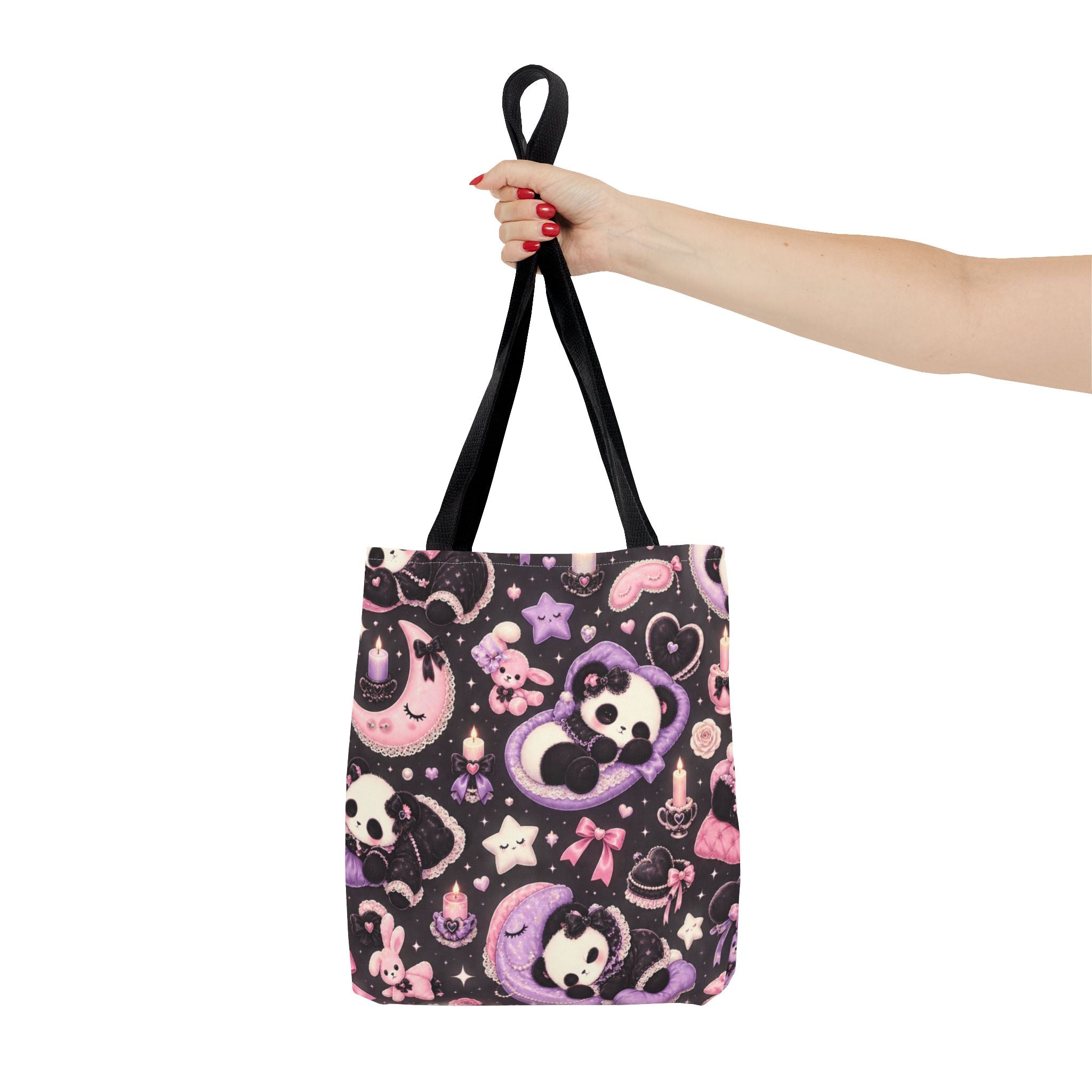 Kawaii Gothic Panda Moon Tote Bag – Cute Pastel Goth All-Over Print