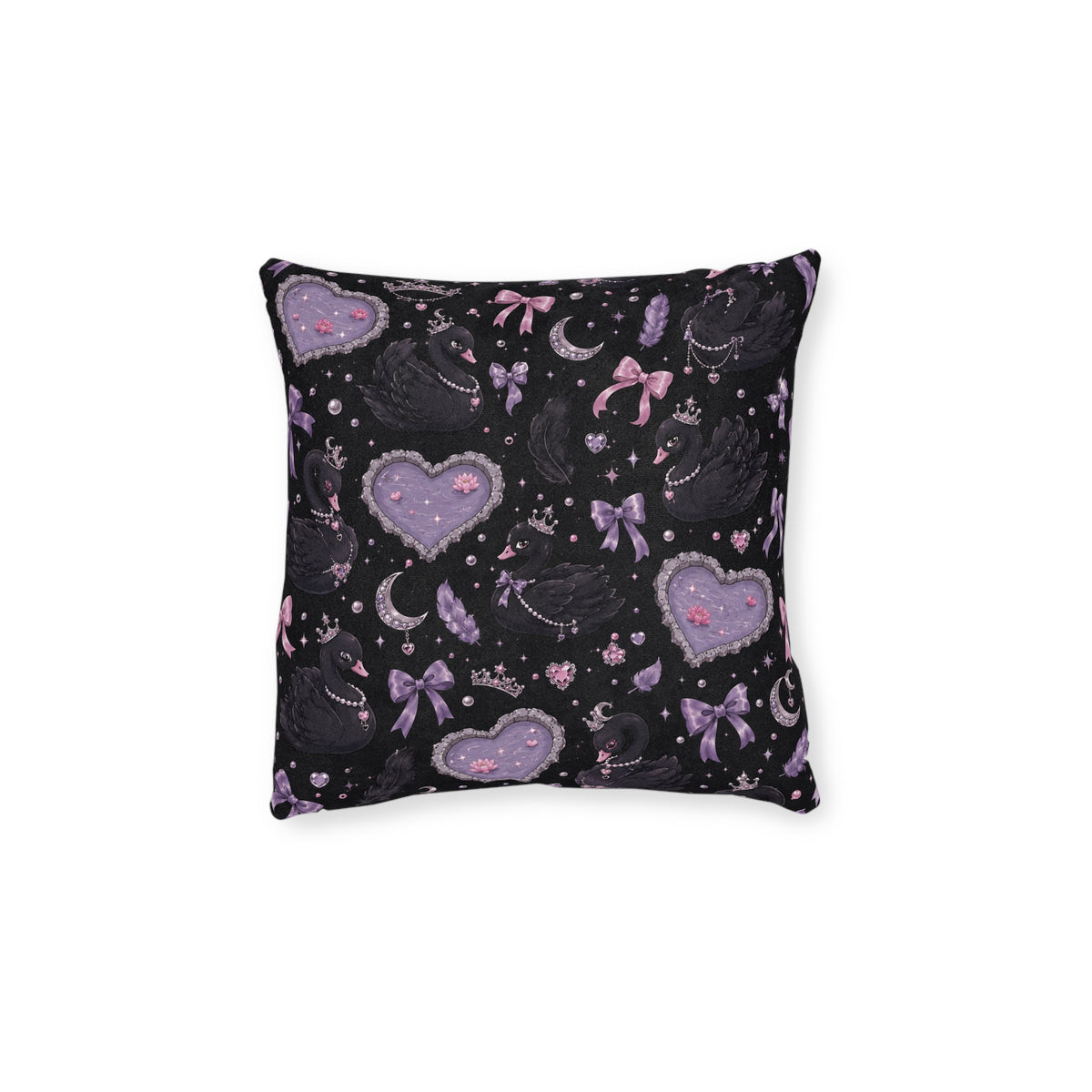 Soft Goth Swans Square Pillow Black