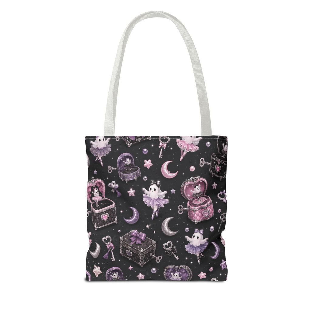 Mystical Kawaii Tote Bag – Cute Ghosts, Moon & Treasures All-Over Print