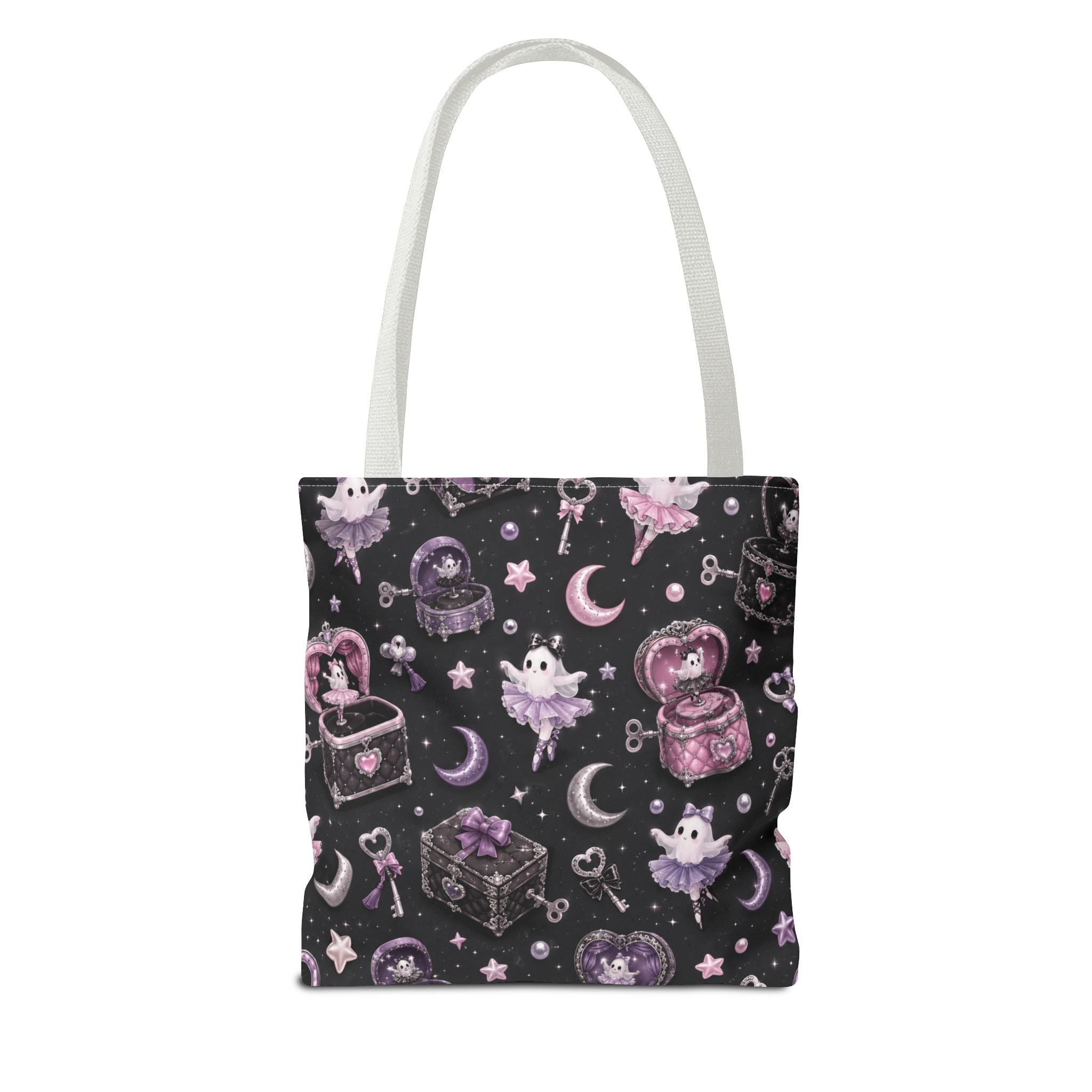 Mystical Kawaii Tote Bag – Cute Ghosts, Moon & Treasures All-Over Print