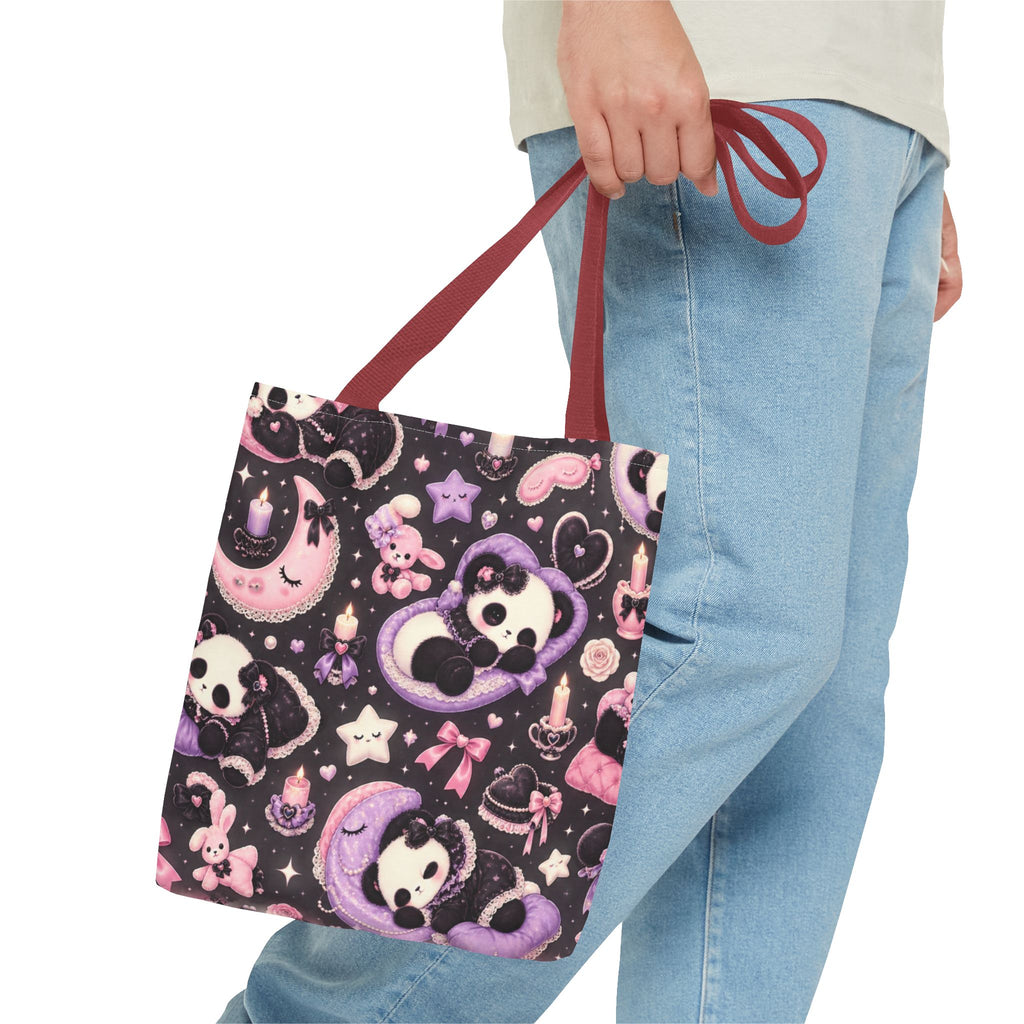 Kawaii Gothic Panda Moon Tote Bag – Cute Pastel Goth All-Over Print