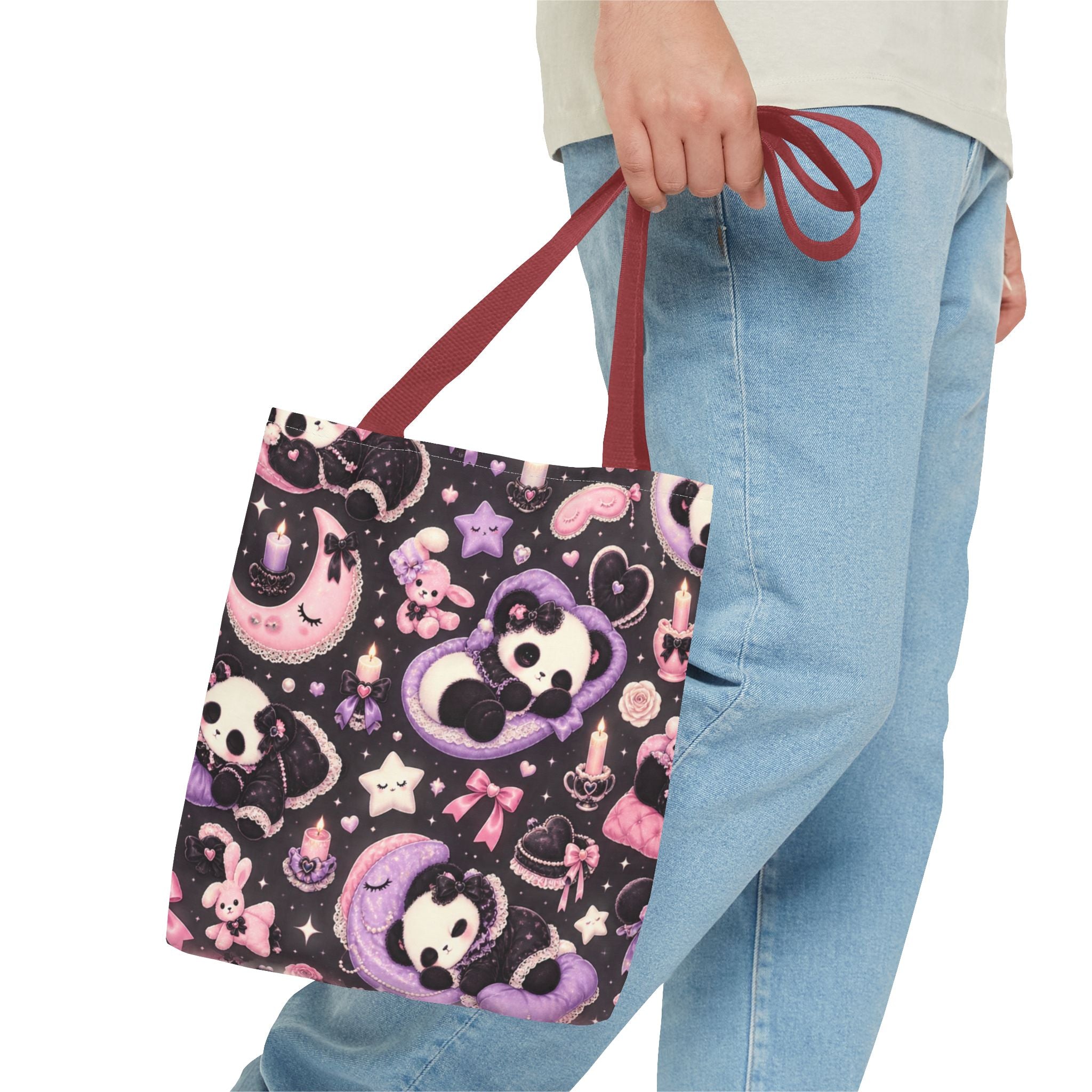 Kawaii Gothic Panda Moon Tote Bag – Cute Pastel Goth All-Over Print