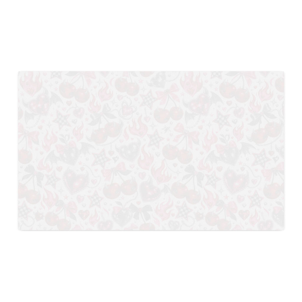 Cherry Hearts Spun Polyester Fabric by the Yard — Retro Tattoo Pattern