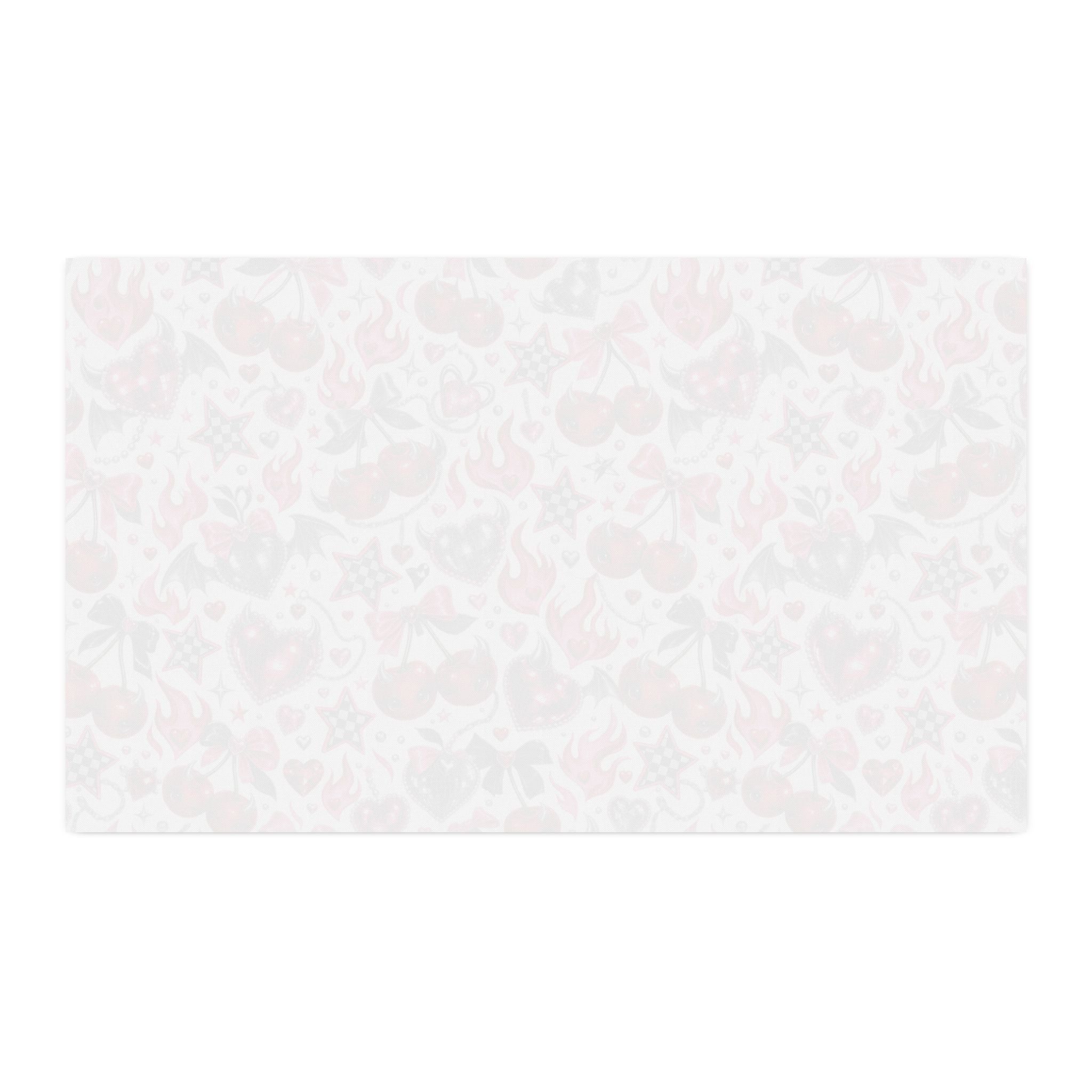 Cherry Hearts Spun Polyester Fabric by the Yard — Retro Tattoo Pattern