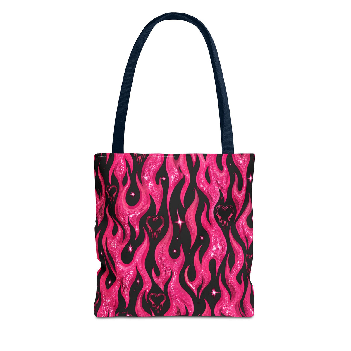 Pink Flame Heart Tote Bag Black/Pink