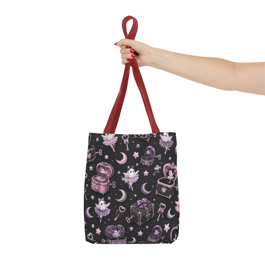 Mystical Kawaii Tote Bag – Cute Ghosts, Moon & Treasures All-Over Print