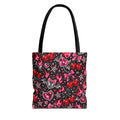 Cherry Hearts Pattern Tote Bag — Retro Kawaii Flaming Hearts & Bows AOP Tote