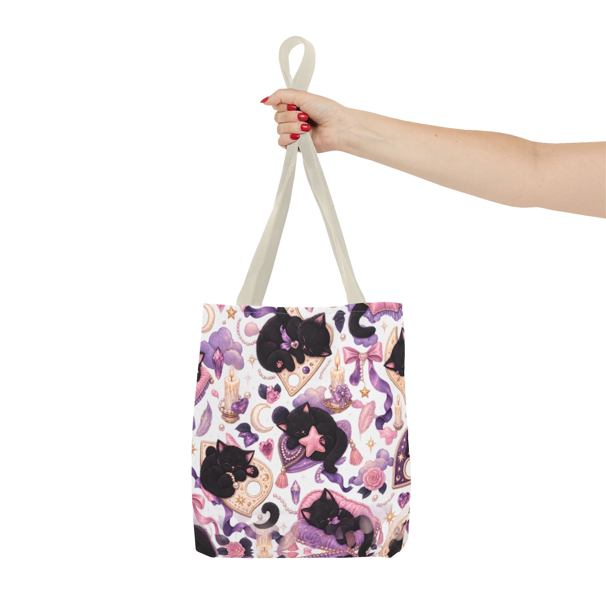 Magical Black Cat Pattern Tote Bag – Cute Witchy Moon & Stars All-Over Print