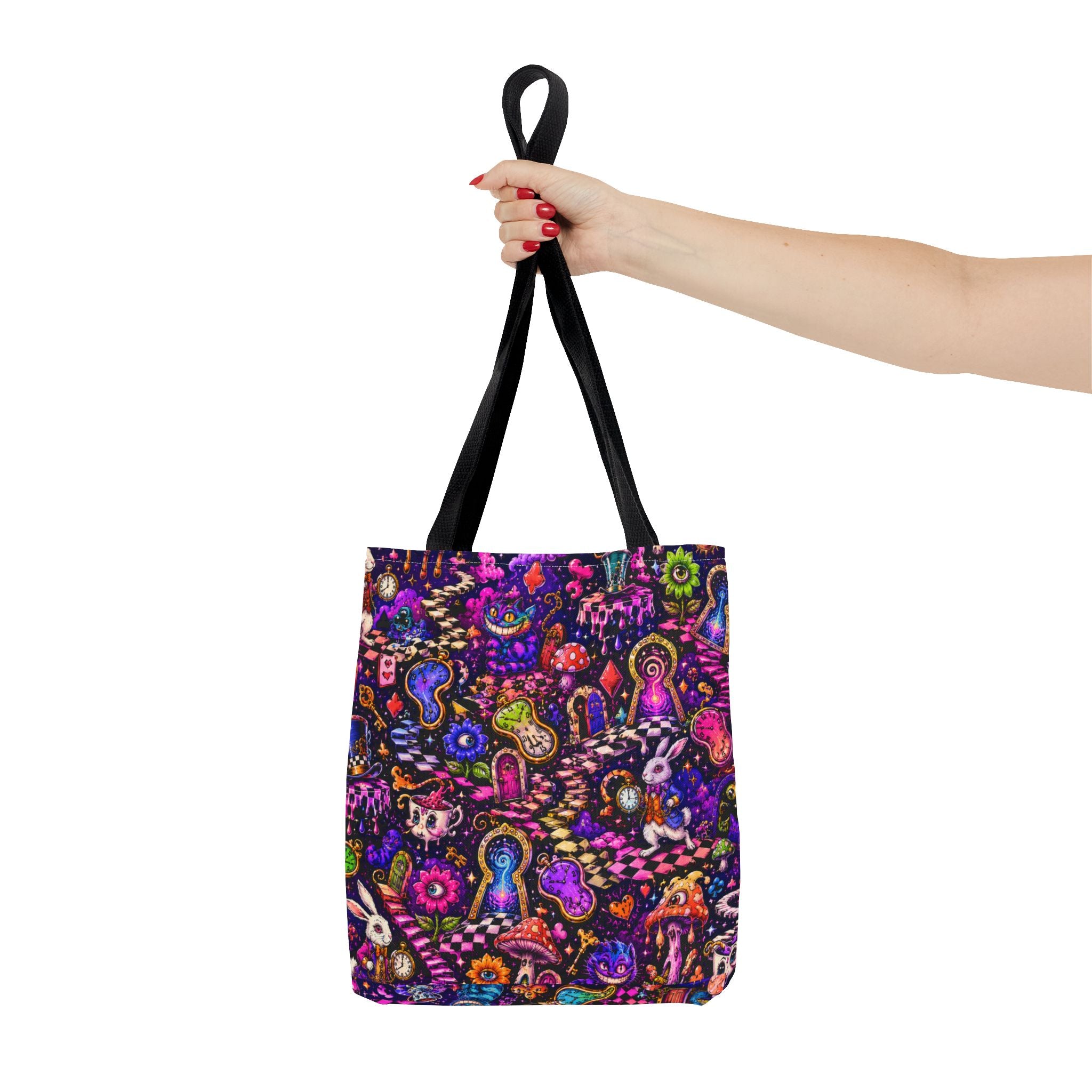 Psychedelic Mushroom Pattern Tote Bag — Colorful Trippy All-Over Print Tote