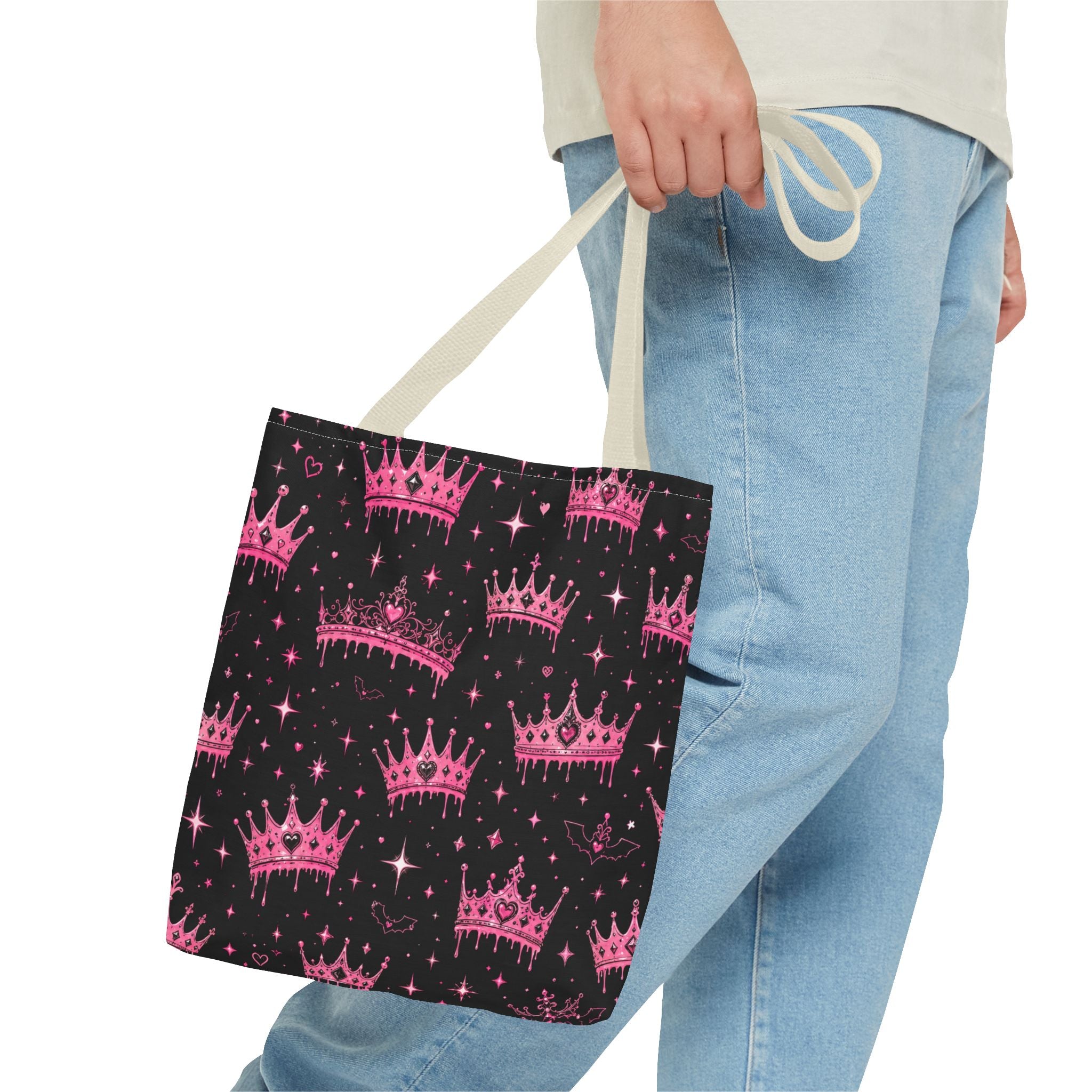Pink Crown Pattern Tote Bag — Sparkling Princess All-Over Print