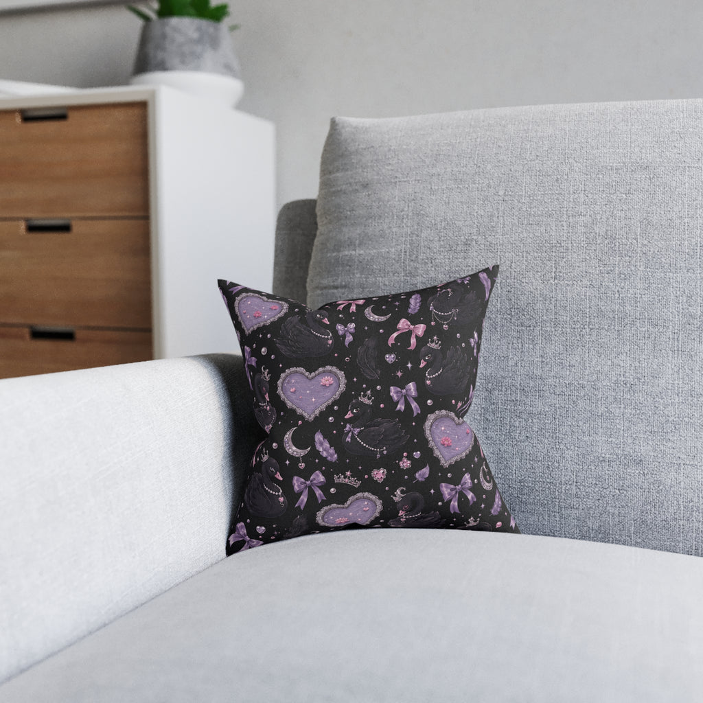 Soft Goth Swans Square Pillow Black