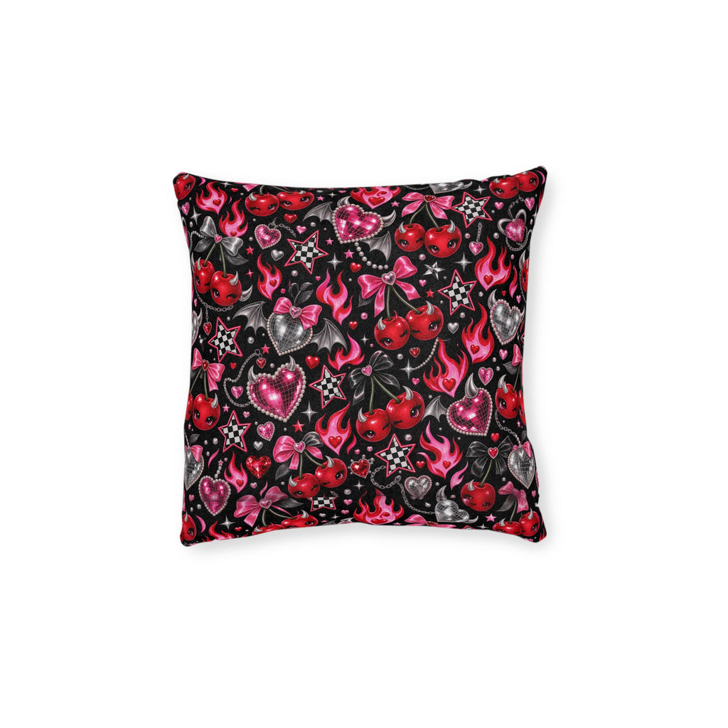 Cute Hearts & Cherries Square Pillow