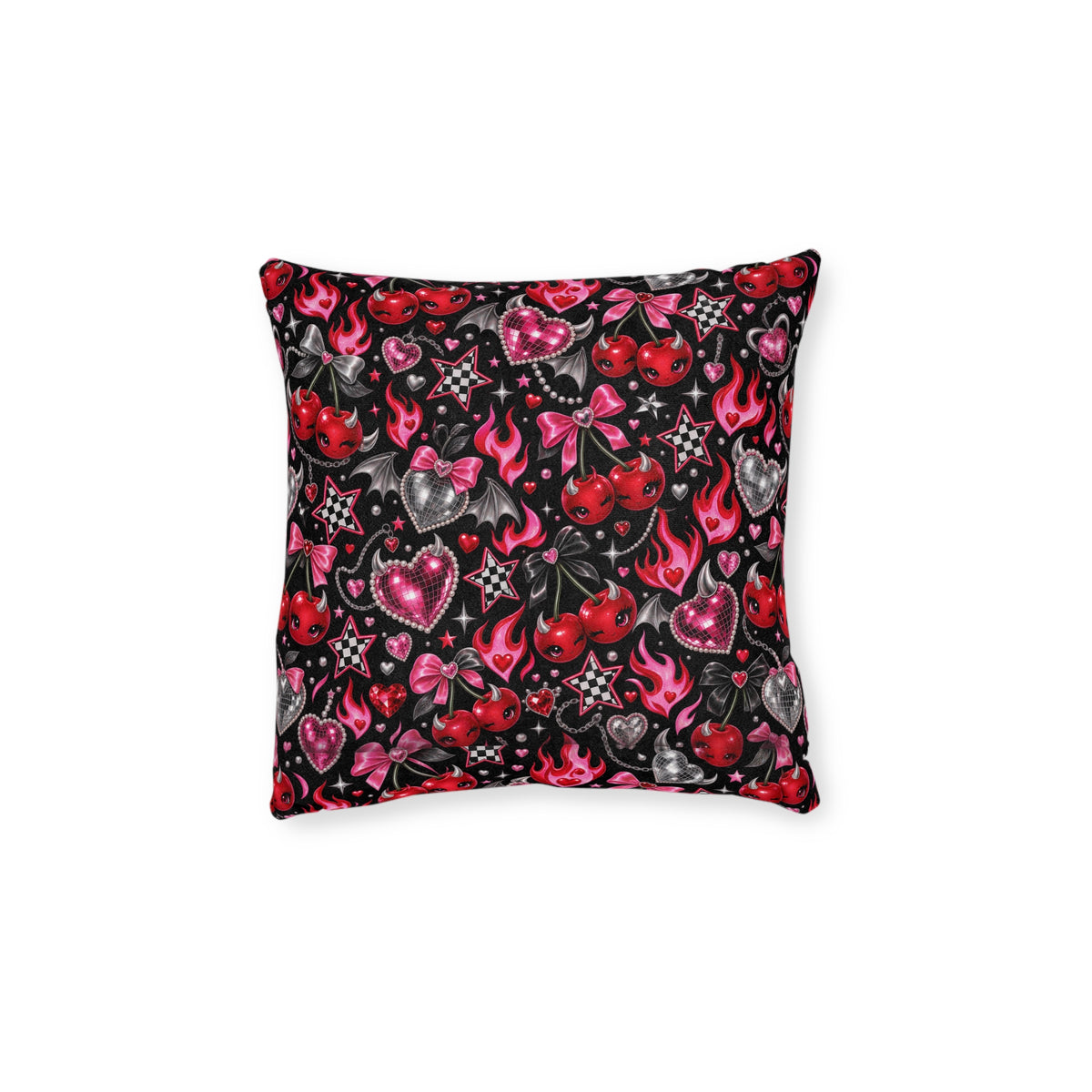 Cute Hearts & Cherries Square Pillow