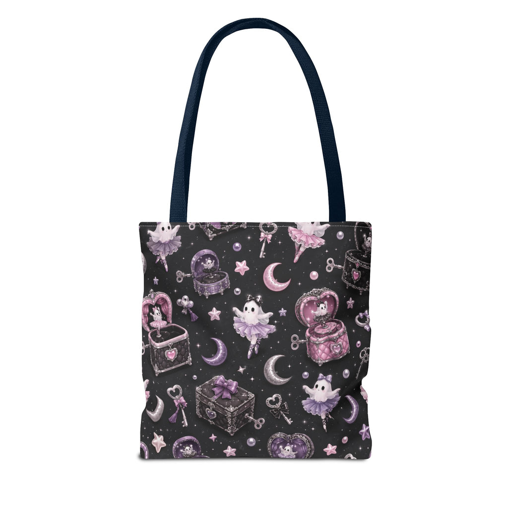Mystical Kawaii Tote Bag – Cute Ghosts, Moon & Treasures All-Over Print