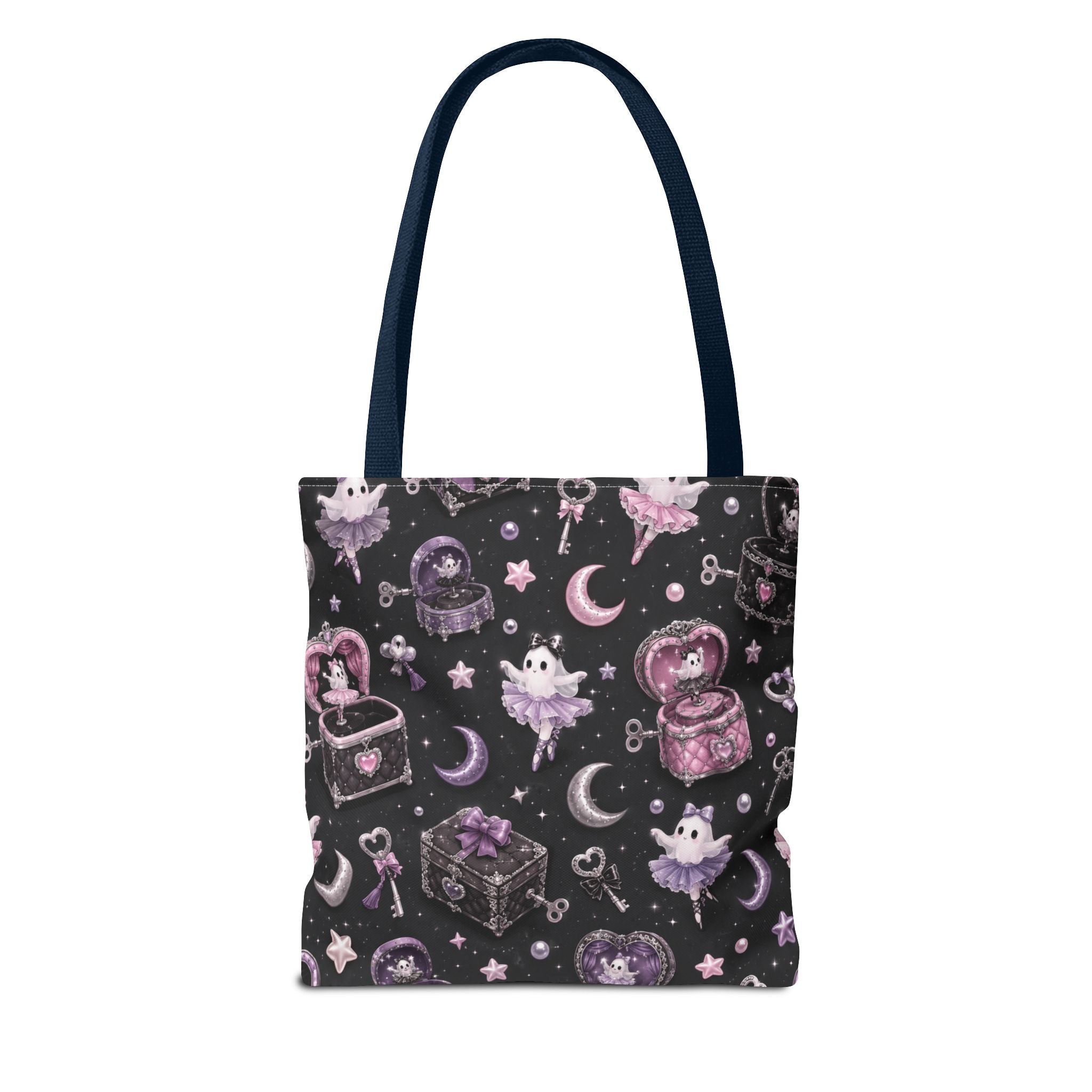 Mystical Kawaii Tote Bag – Cute Ghosts, Moon & Treasures All-Over Print