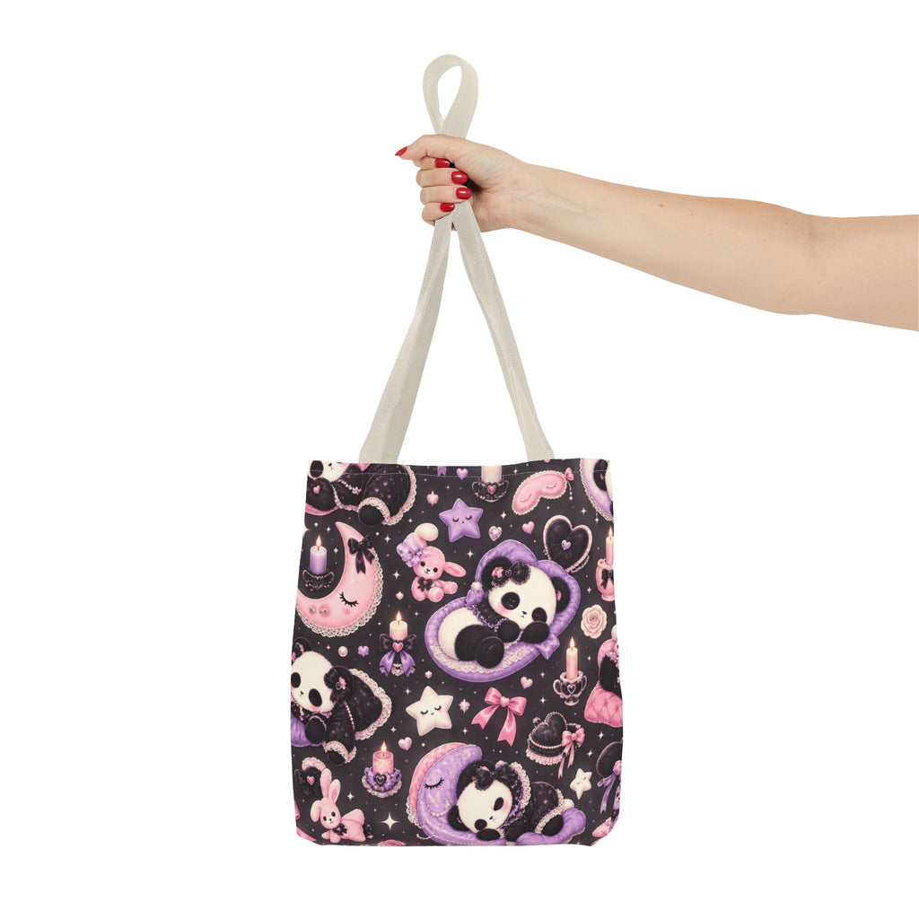 Kawaii Gothic Panda Moon Tote Bag – Cute Pastel Goth All-Over Print