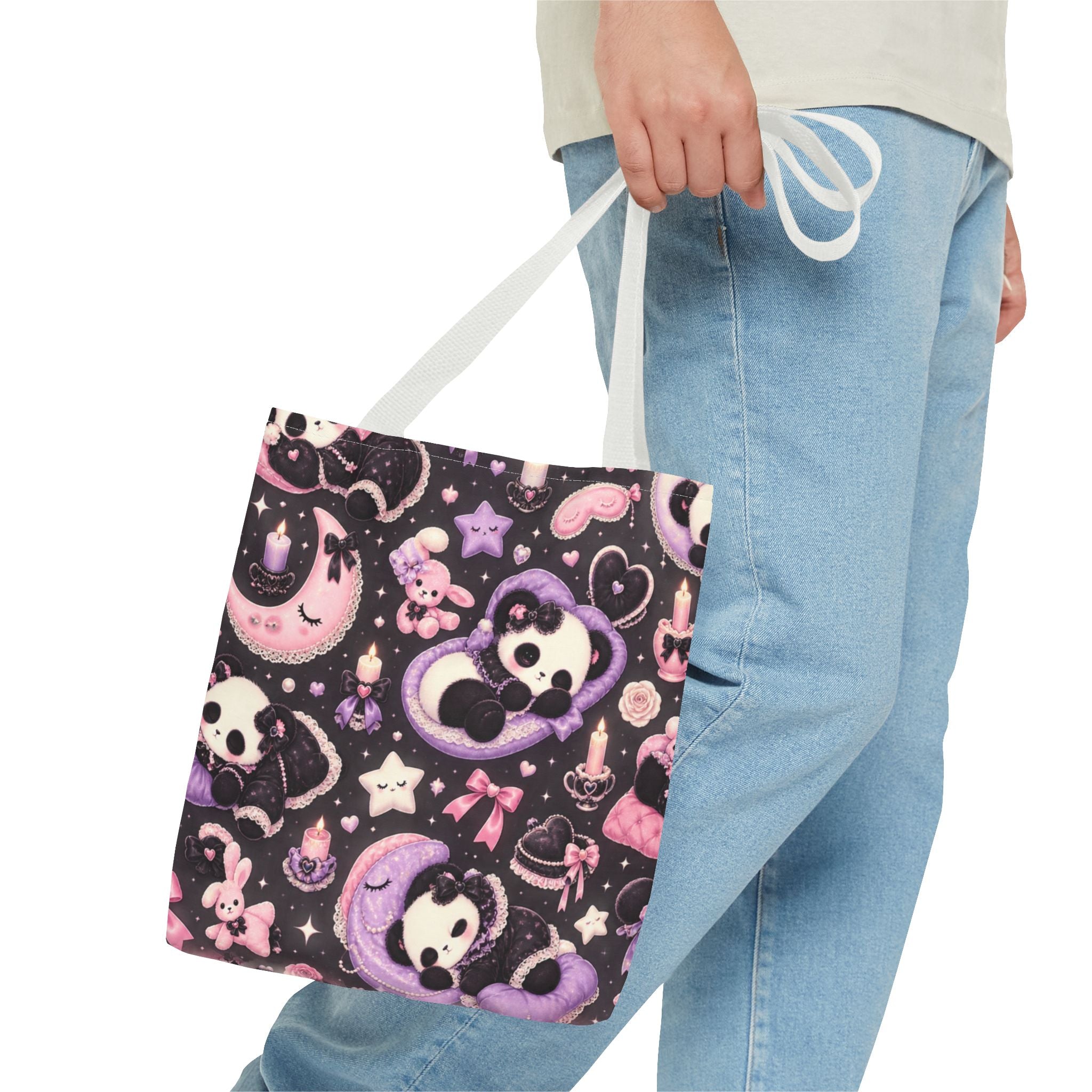 Kawaii Gothic Panda Moon Tote Bag – Cute Pastel Goth All-Over Print