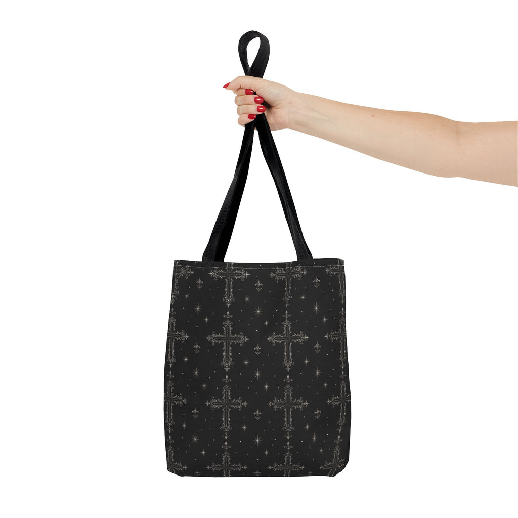 Gothic Cross Pattern Tote Bag – Black All-Over Print Shoulder Tote