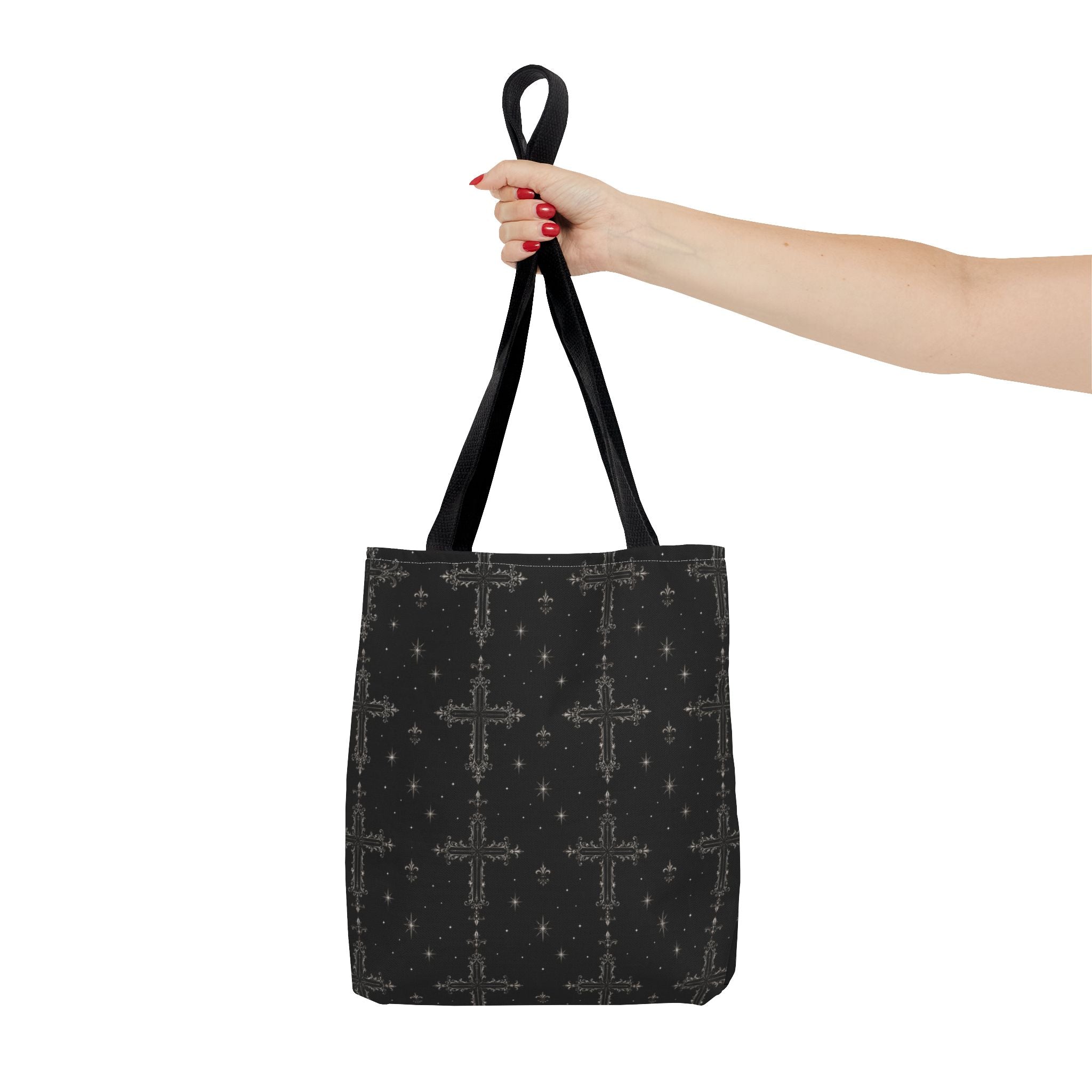Gothic Cross Pattern Tote Bag – Black All-Over Print Shoulder Tote
