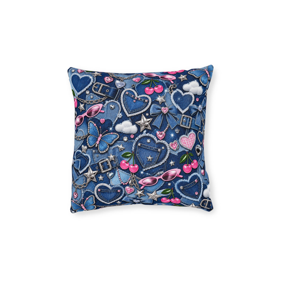 Y2K Denim Love Square Pillow Blue