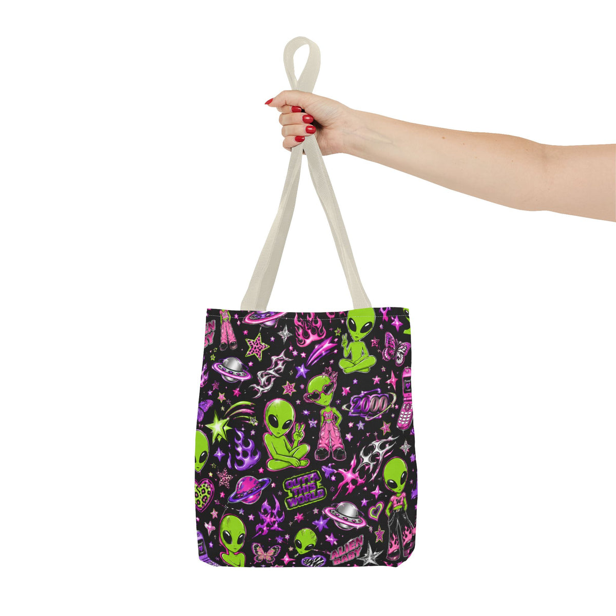 Y2K Alien Crush Tote Bag Black