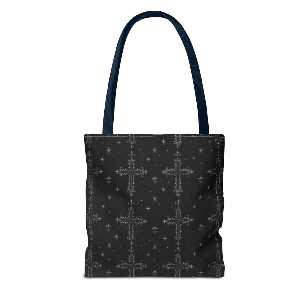 Gothic Cross Pattern Tote Bag – Black All-Over Print Shoulder Tote