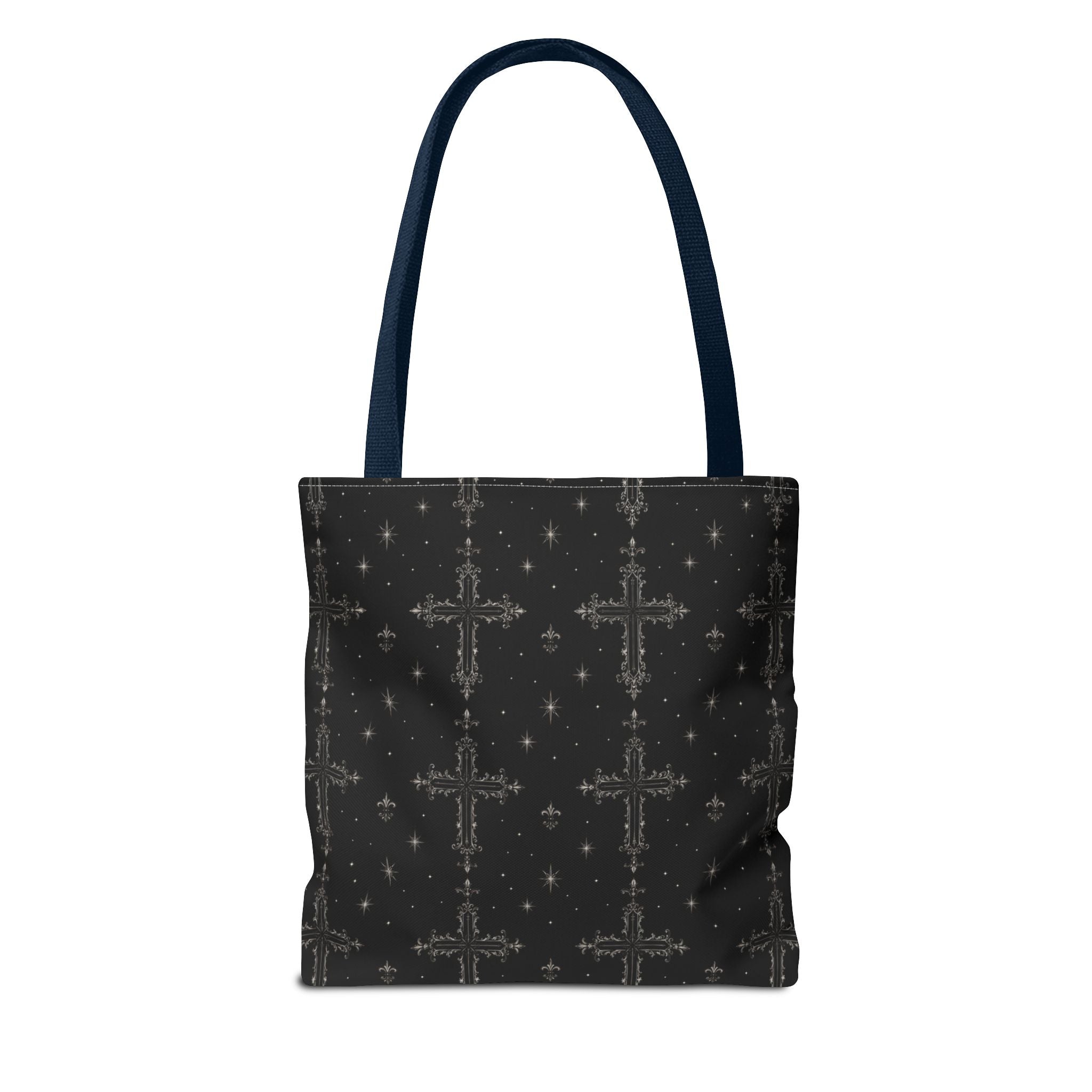 Gothic Cross Pattern Tote Bag – Black All-Over Print Shoulder Tote