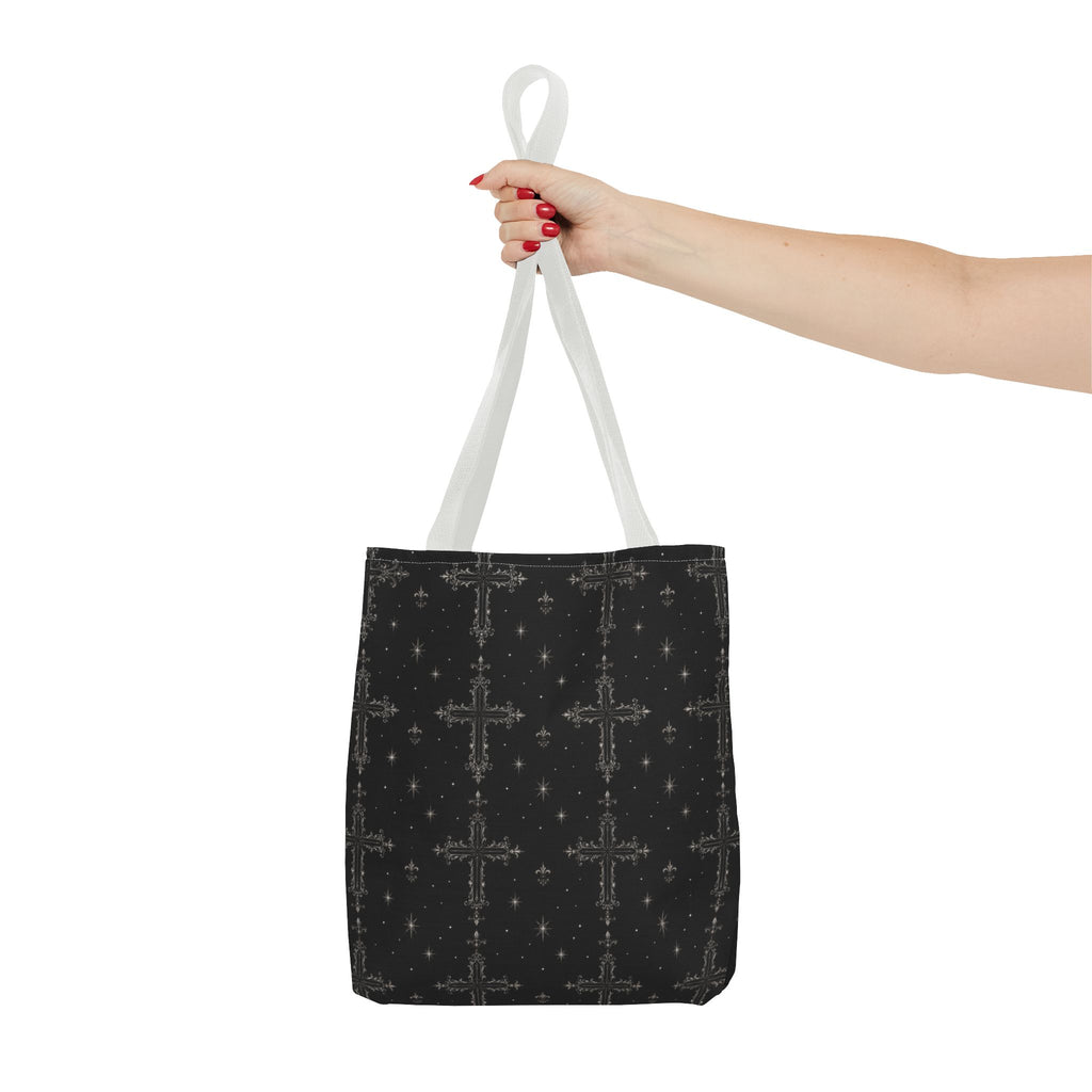 Gothic Cross Pattern Tote Bag – Black All-Over Print Shoulder Tote