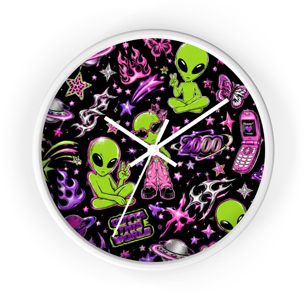 Y2K Alien Crush Wall Clock