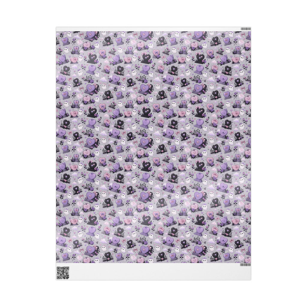 Gothic Cute Lavender Wrapping Paper – Purple Skull, Heart & Rose Pattern
