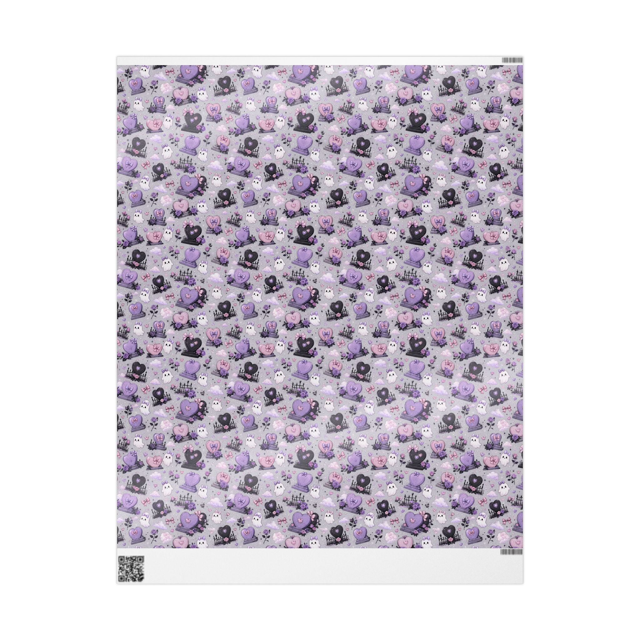 Gothic Cute Lavender Wrapping Paper – Purple Skull, Heart & Rose Pattern