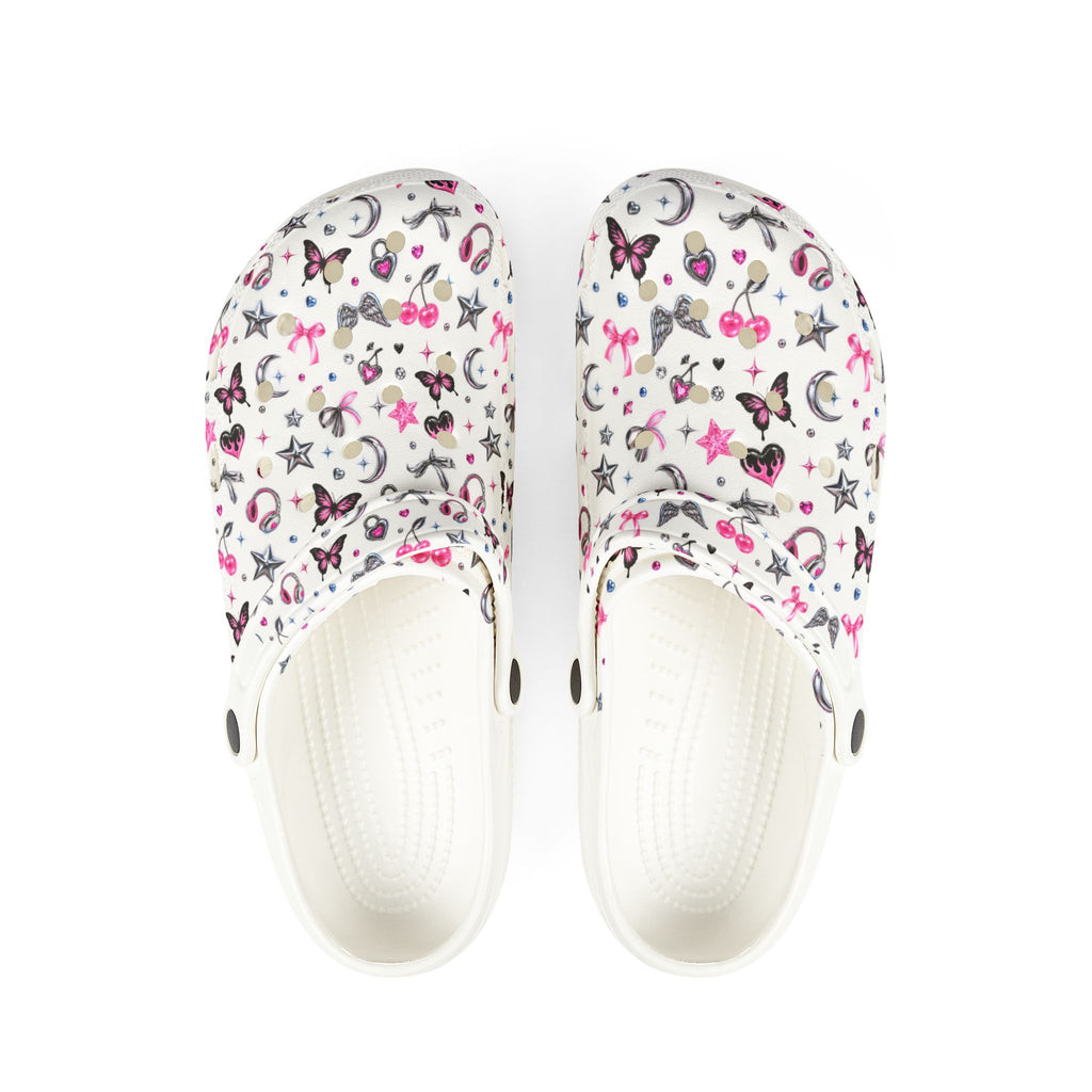Girls' EVA Foam Clogs — Pink Butterflies & Stars Pattern