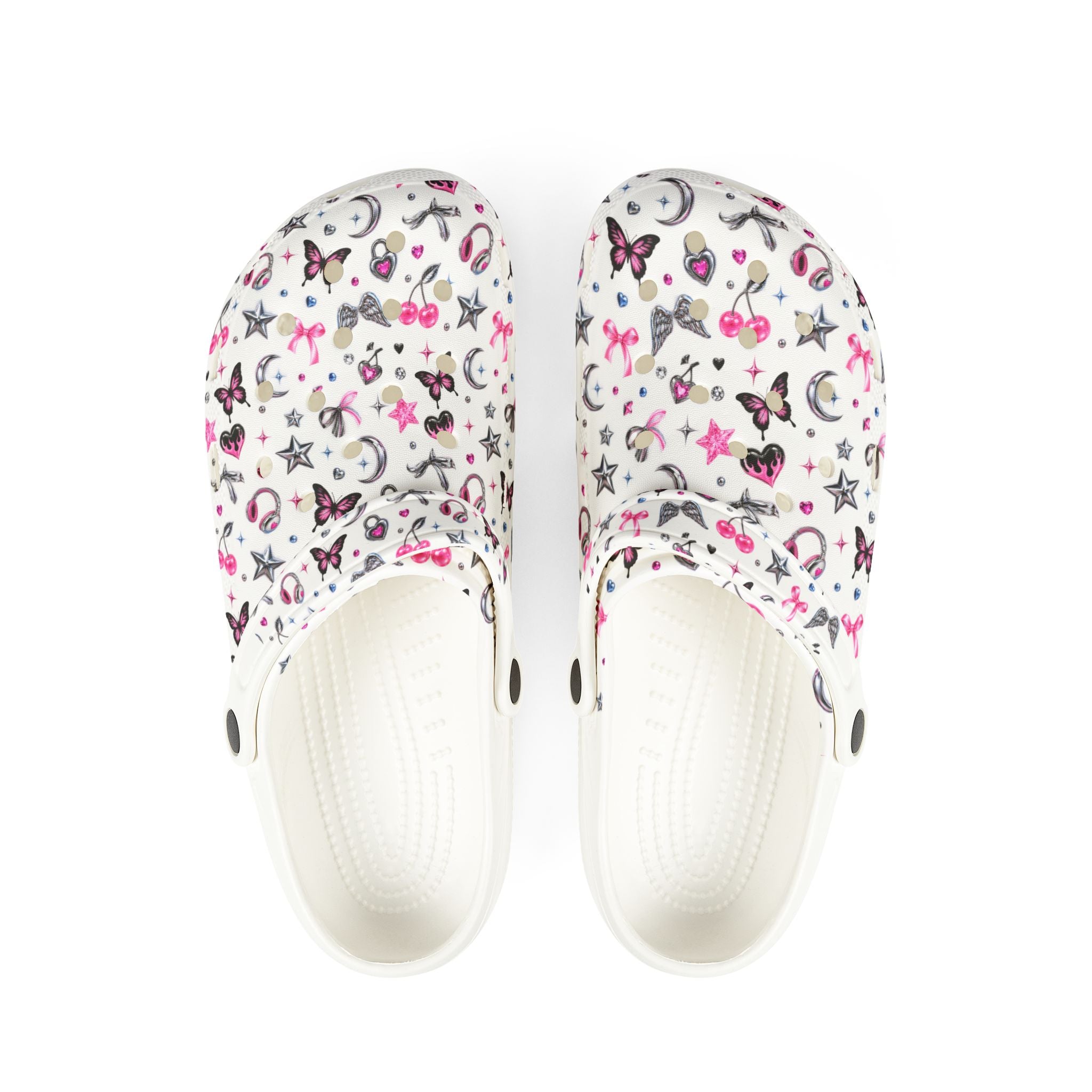 Girls' EVA Foam Clogs — Pink Butterflies & Stars Pattern