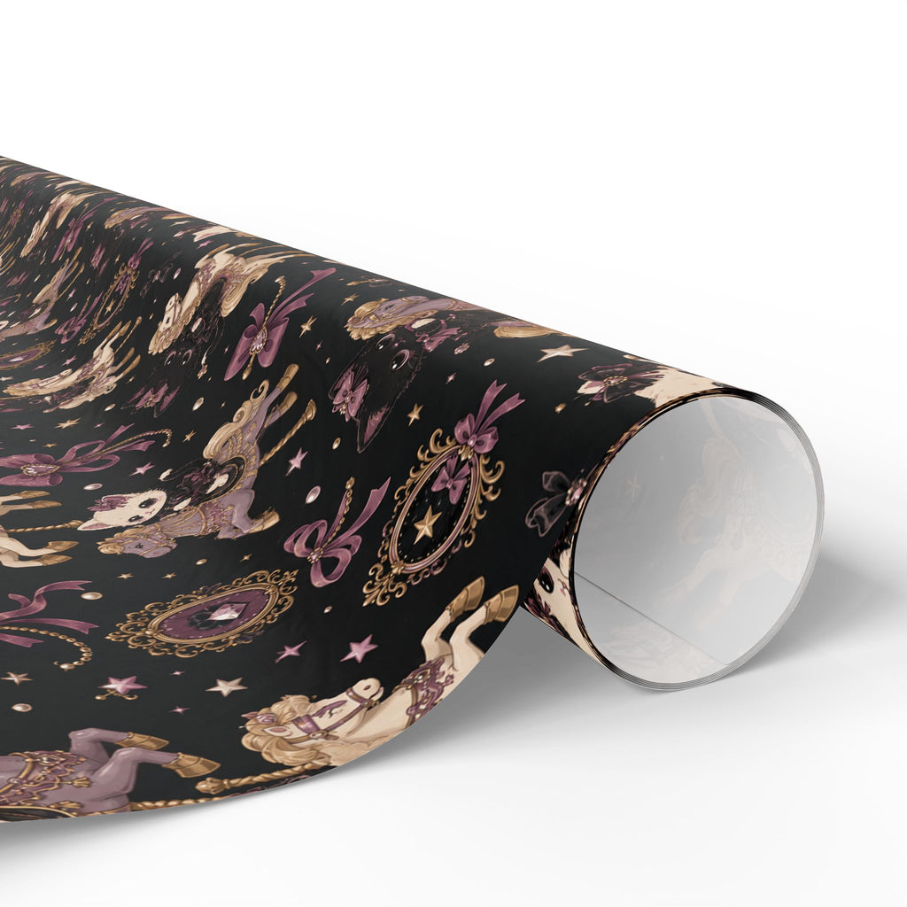 Wrapping Paper — Vintage Magical Bunny & Stars Pattern (Dark Floral Gift Wrap)