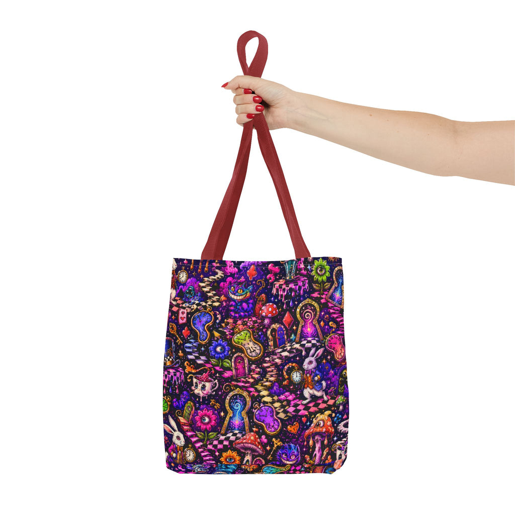 Psychedelic Mushroom Pattern Tote Bag — Colorful Trippy All-Over Print Tote