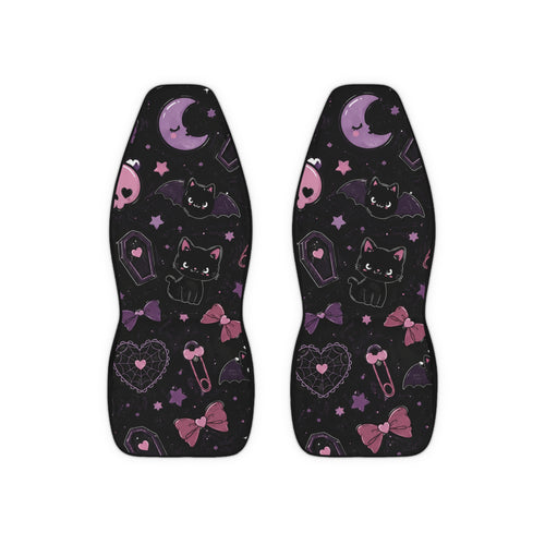 Gothic Kawaii Cat Car Seat Covers — Purple Moon & Coffin Polyester Protector