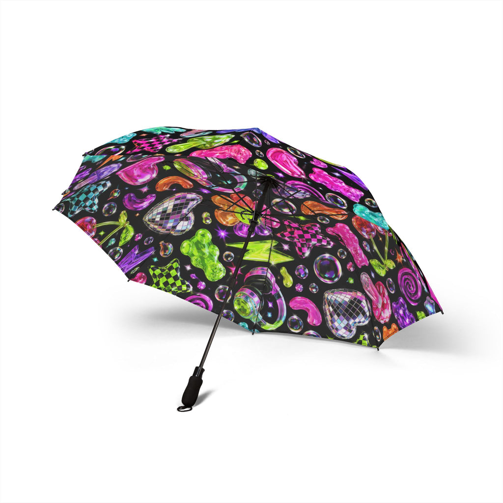 Foldable Umbrella — Neon Candy Pattern Semi-Automatic Compact Umbrella